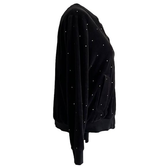Michael Kors Black Velour Rhinestone Bomber Jacket  Large Black and gold - Picture 5 of 11